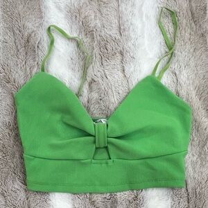 Zara Green Crop Top Bow Twist